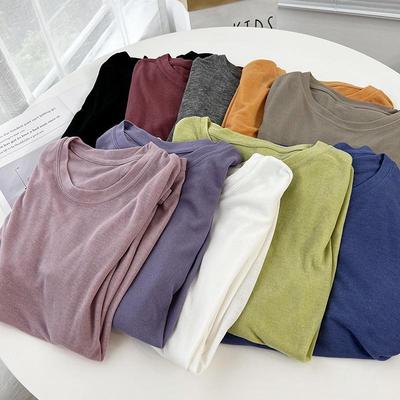 Women's Lightweight Breathable Long-Sleeve Sunscreen T-Shirt - Thin, Loose, Solid Color, Round Neck, Casual Bottoming Blouse with Mask