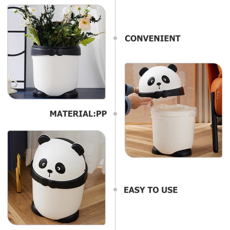 Panda Trash Can Garbage Bin Tin for Bathroom Waste Basket Office Desk With Lid Pp