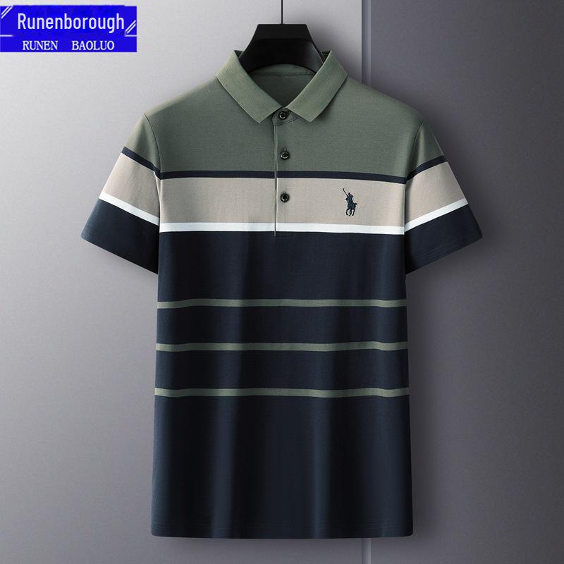 2023 Men's Striped Cotton Polo Shirt with Pony Embroidery