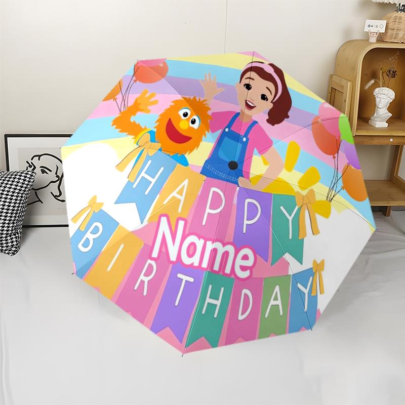Custom Name Ms. Rachel Theme Automatic Umbrella, Lightweight & Portable, 8 Rib, Perfect for Outdoor Travel, Birthdays, Christmas, Gifts.