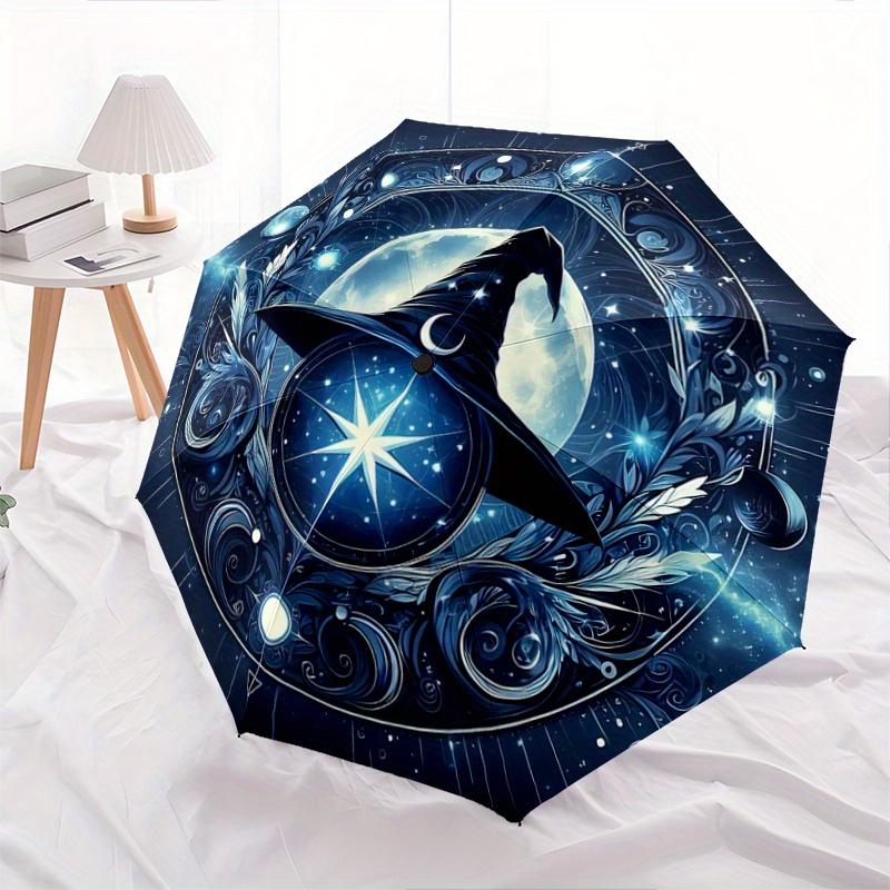 

1pc Wizard s Hat A Mystical Celestial Emblem Pattern Automatic 3-Fold Umbrella, 8 Iron Frames, High-Value Folding Umbrella, Suitable for Office,