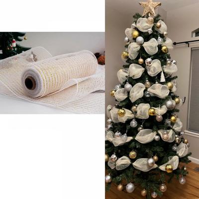 Shiny Christmas Decoration Mesh Ribbon 26cm Colorful Christmas Flower Wreath Mesh Net Handmade Christmas Wrapping Ribbon