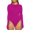Women's Crew Neck Long Sleeve Fitted High Waist Solid Color Sexy Bodysuit Stretchy Basic Leotard