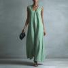 Women Sleeveless V Neck A Line Dress Casual Loose Fit Long Maxi Dress Lightweight Simple Solid Design for Daily Wear