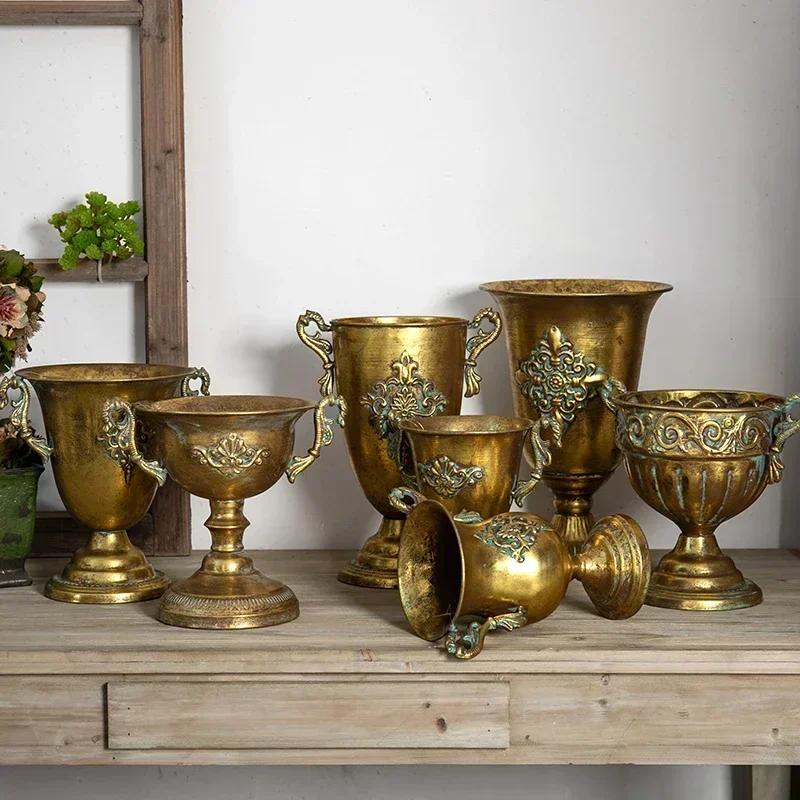 Household Classic Stemware Flower Ware Classic Vintage Vase Huaweng Flower Pot Iron Flower Arrangement Ware Photo Display