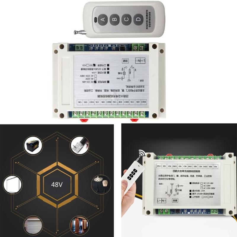 315Mhz 433Mhz DC 12V-48V 4CH Relay Module Receiver 1527code Wireless Remote Control Switch for DC Motor DIY