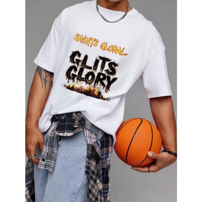 Cotton T Shirt White Saints Global Glits Glory Cityscape Print Urban Streetwear Casual Wear