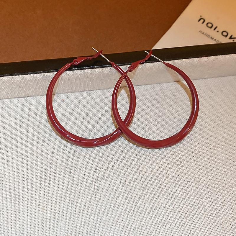 Hong Kong Style Real Gold Electroplated Leopard Print Circle Earrings Square Face Retro High-end Earrings Commuter Versatile Earrings Niche