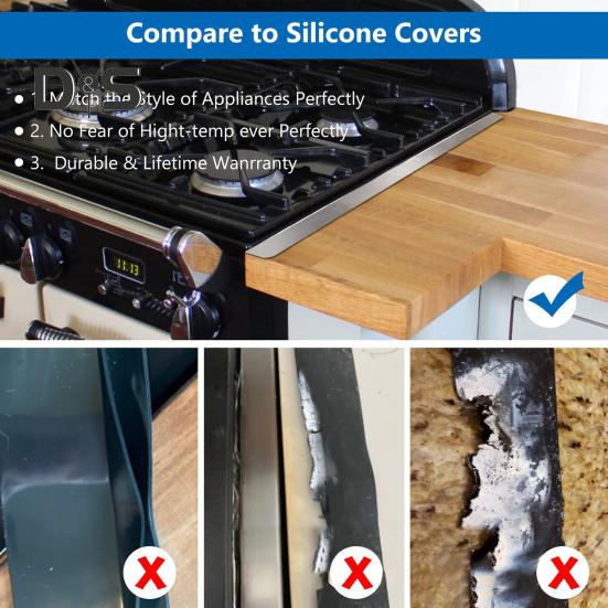 2Pcs Stainless Steel Stove Gap Cover Adjustable Length Stove Gap Filler Heat Resistant Kitchen Oven Counter Side Gap Filler Kit Range Trim Guard