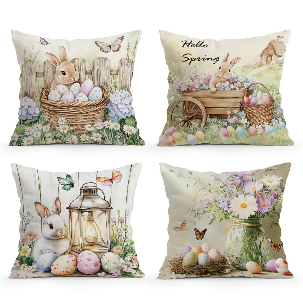 Rustic Easter Egg Floral Pillowcase Printed Polyester 40/45/50Cm Throw Pillowcover Decorative Sofa Cushion Pillowslip Home Decor