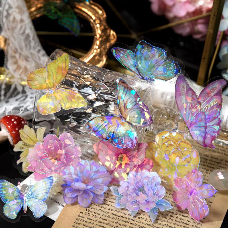 1pack/20pcs Laser Flash PET Waterproof Sticker Cool Geometric Pattern, Ideal for Journal Deco DIY Craft Album Gift Decor