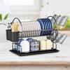 Dish Drying Rack with Cup Holders Space Saving Carbon Steel, Cutlery Holder Drainer for