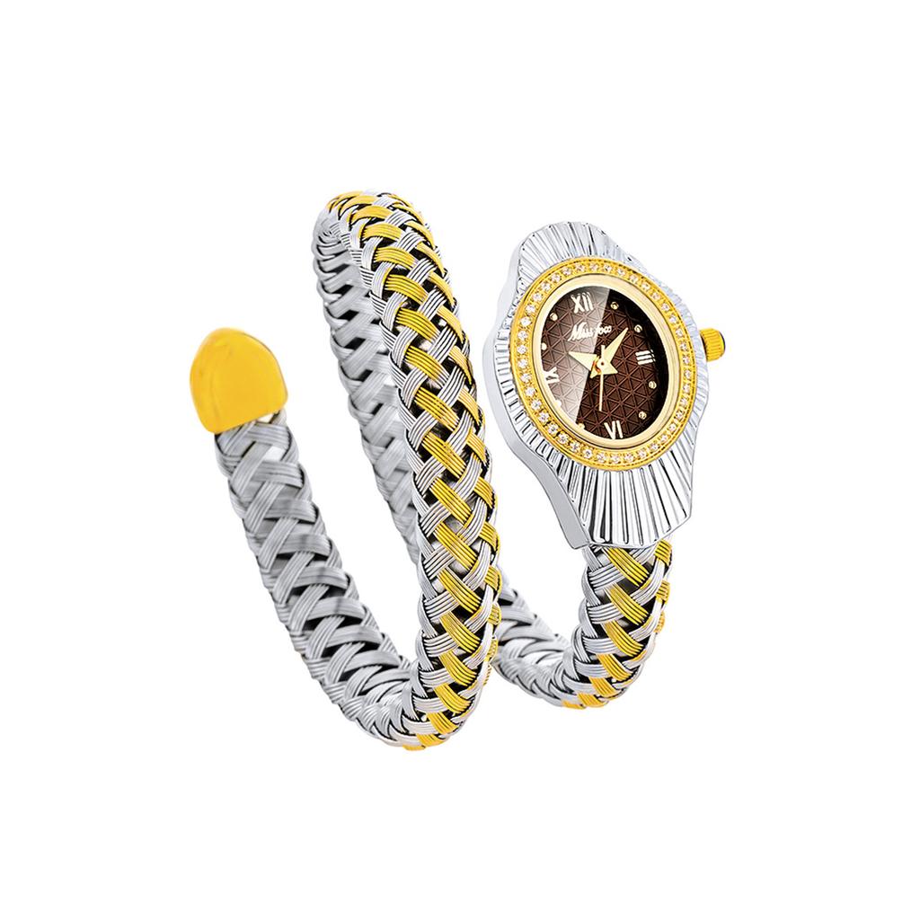 Fashion Women Snake Shape Quartz Watches Weave Design Steel Strap Luxury Rhinestone Dial Wristwatch Girls Clock Reloj Mujer