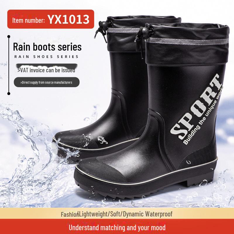 Black Long Tube Waterproof Rubber Rain Boots - Wear-Resistant Outdoor Summer Shoes