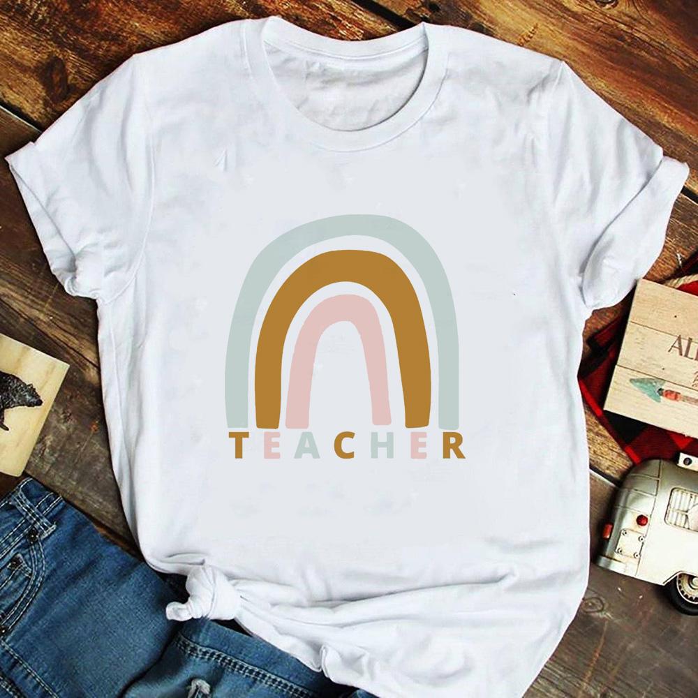 Teacher Print Women Graphic Tee Casual Short Sleeve T Shirts Harajuku Tshirt Female Kawaii Teach