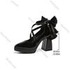Fashion Women High Heels Shoes Sexy Pointed Toe Bow Cross Strap Buckle Pumps Black Platform Temperament Fashion Thick Heeled Dress Shoes