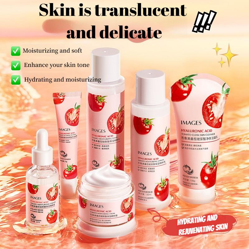Tomaten Hyaluronsäure Feuchtigkeitsspendendes 6-teiliges Hautpflegeset Feuchtigkeitsspendende Reinigungsessenzlotion Anti-Falten-Hautpflegeset