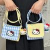 Hello Kitty Fashion Crossbody Bag With Plaid Pattern And Nylon Material For Women