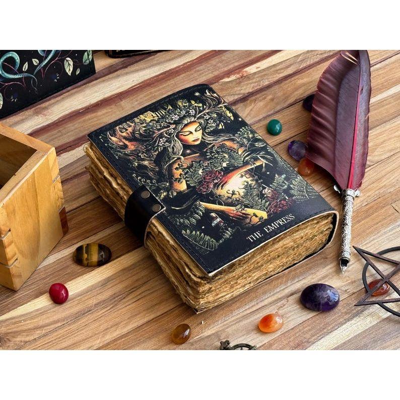 Blank Spell Book of Shadows Journal with Lock Clasp Handmade Leather Diary Printed Mother Earth Prayer Pagan Witchcraft Notebook