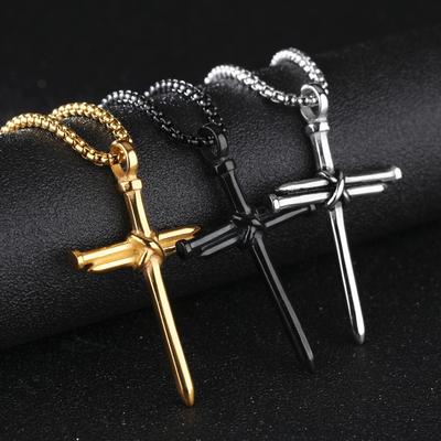 1Pc Europeu e Americano Aço Titânio Fundição Pregos de Aço Cruz Pingente Masculino Estilo Punk Personalidade Colar Masculino Jóias MYY