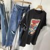 Women's Oversized Cartoon Print Morandi Color T-Shirt