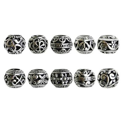 10Pieces Tibetan Style Silver Beads with Large 9mm Holes Handmade Jewelry Accessories for Unique Jewellery Crafting