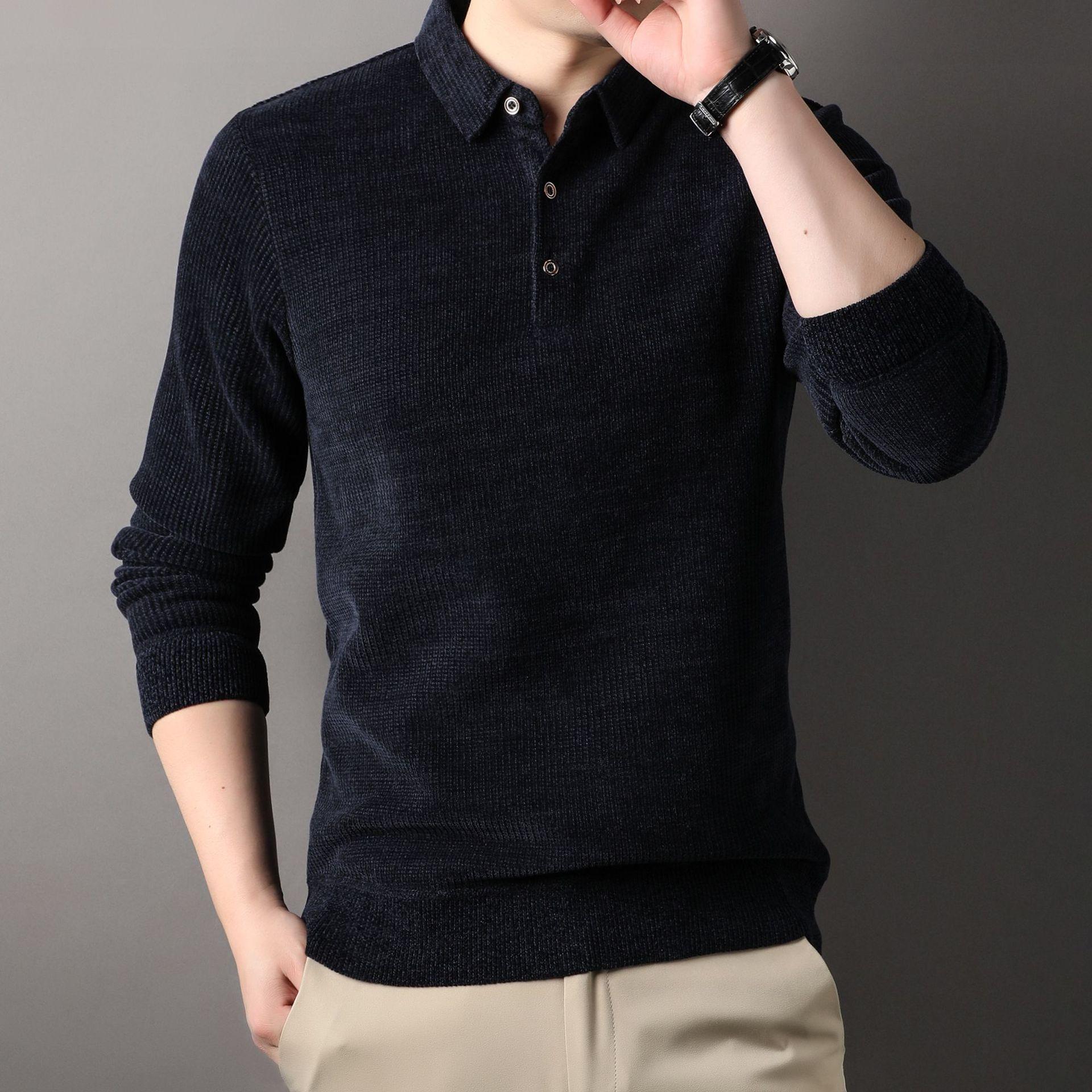

Весна и осень, новая мужская рубашка с длинными рукавами и бархатной футболкой-поло, теплый мужской свитер M