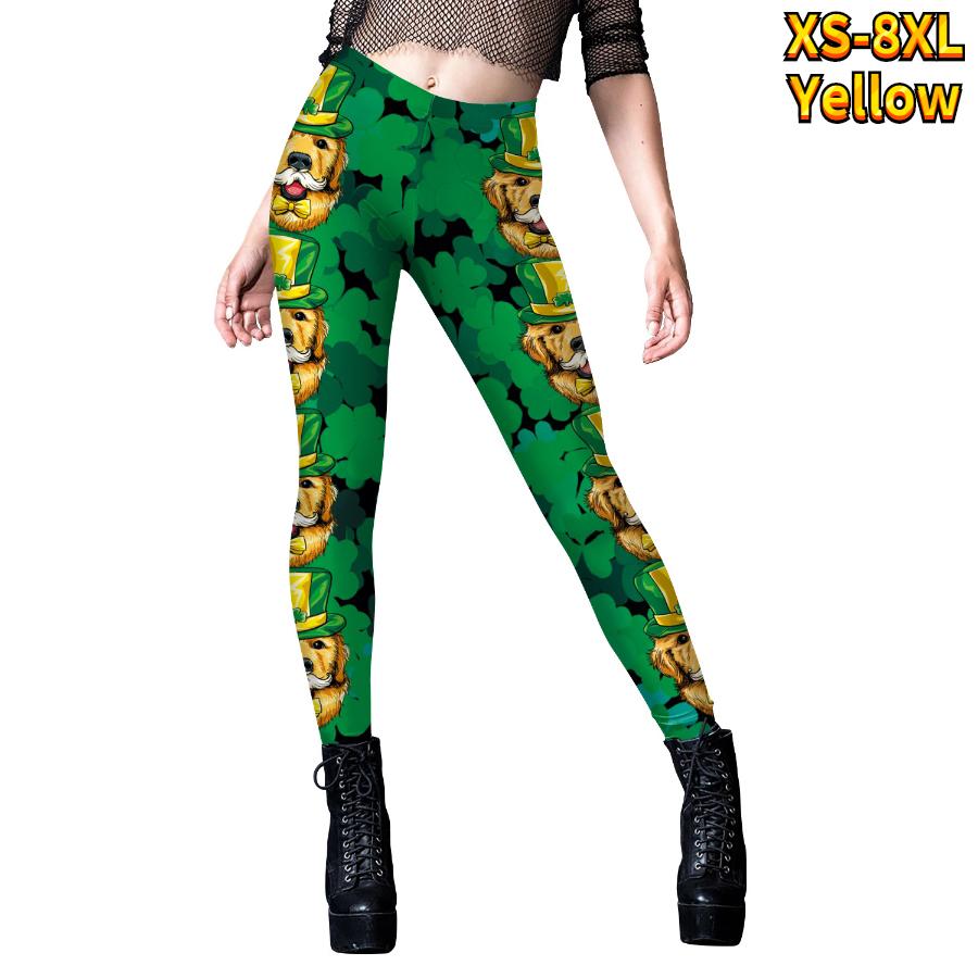 

Жіночі зелені принти чотирьох листів конюшини, стрейч, легінси для йоги, фітнес, біг, тренажерний зал, спортивні активні штани 8XL жовтий