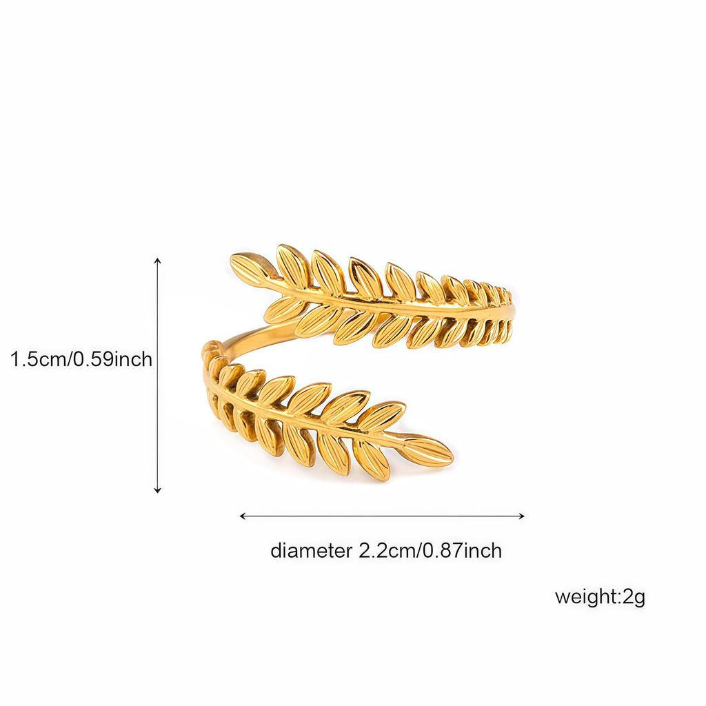 18K Gold Electroplated Adjustable Leaf-shaped Stainless Steel Ring