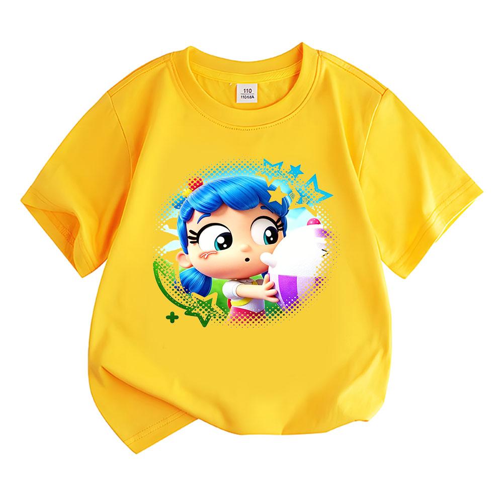 

100% Cotton True and The Rainbow Kingdom Children s T-shirt Cute Cartoon Print Kids Tops O-neck Tees High Quality Toddler Summer 160 жовтий