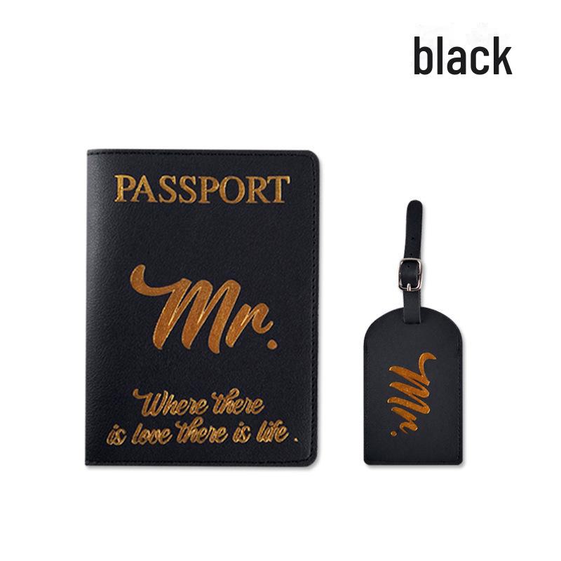 

«Персонализируемый свадебный подарочный набор из искусственной кожи с золотым тиснением: Мистер. & РС. Сумка для удостоверения личности, держатель паспорта, багажная бирка