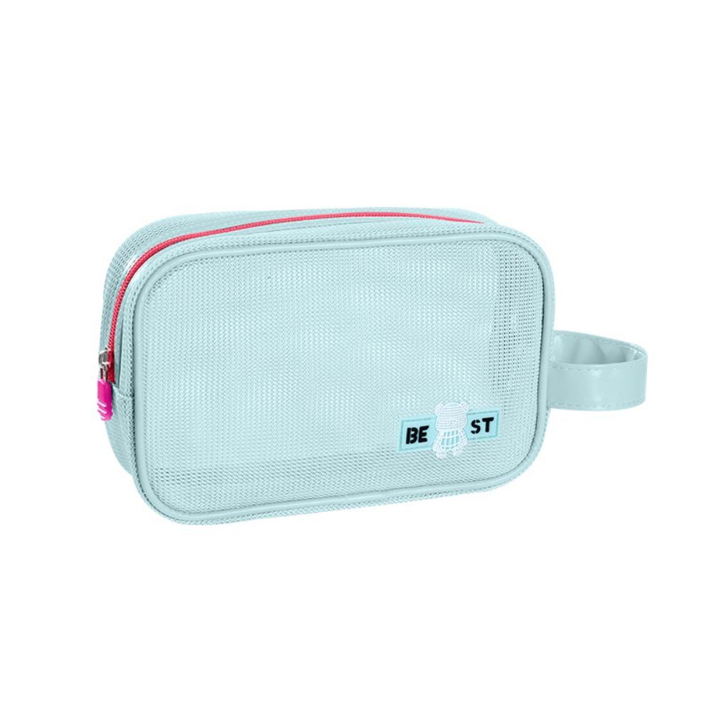Durable Mesh Makeup Bag Large Capacity Zipper Cosmetic Bag Portable With Handle Wash Pouch