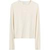 Solid Color Logo Embroidered Ribbed Long Sleeve T-Shirt Women Tops White CU436-WHT