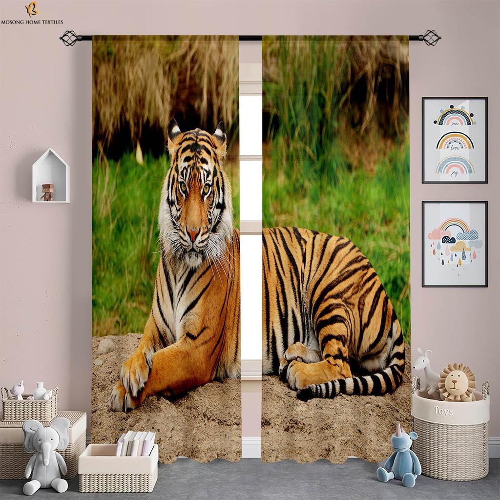 Tiger Lion Animal 3d Printing Curtains 100% Polyester Rod Pocket Curtains Living Room Study Kitchen Bedroom Decorative Curtains