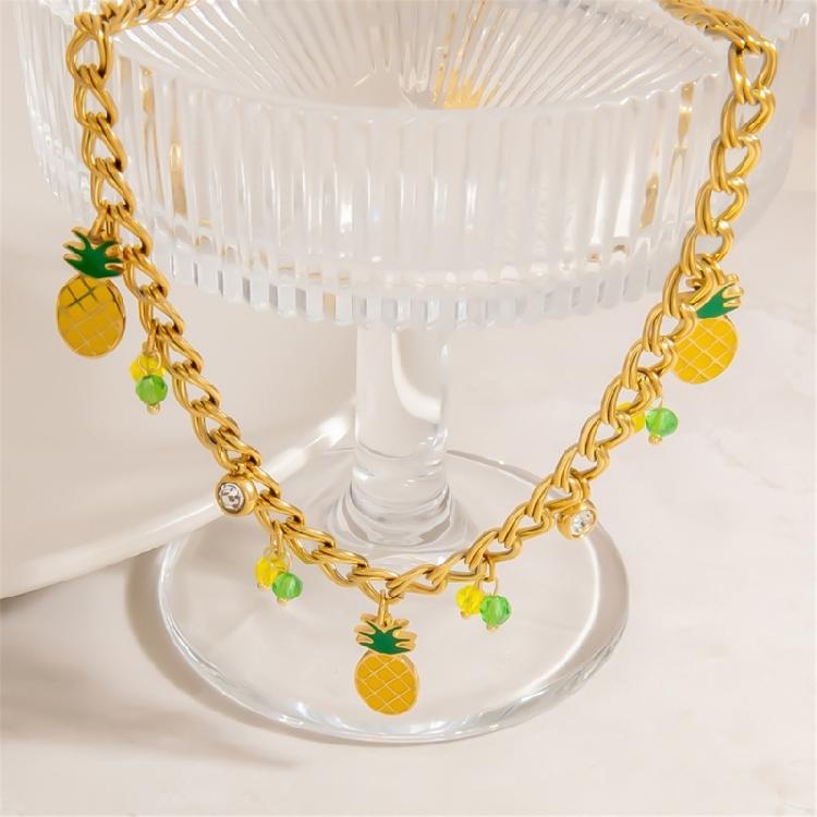 Elegant Country Fruit Charm Necklace Colorful Statement Neckchain Handmade Jewelry for Everyday and Special Occasions
