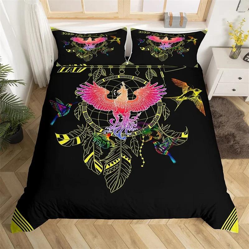Colorful Phoenix Duvet Cover Set Cartoon Birds Bedding Set Full King Size Microfiber Flame Wings Comforter Cover For Boys Girls
