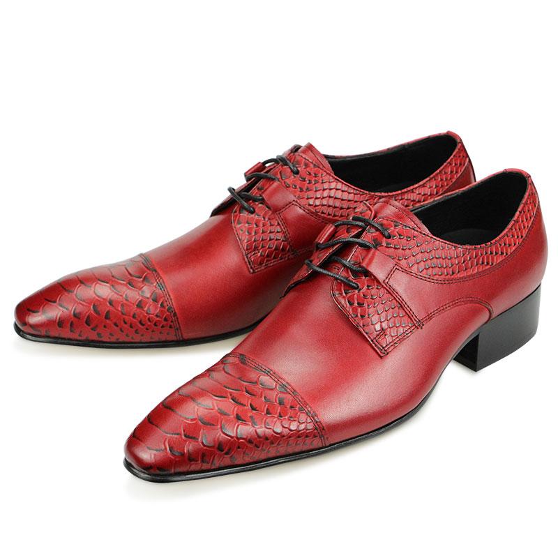 Fashion Luxury Wedding Red Shoes For Men Lace Up Fashion Derby Shoes Formal Business Office Genuine Leather Pointed Toe Dress Man Shoe