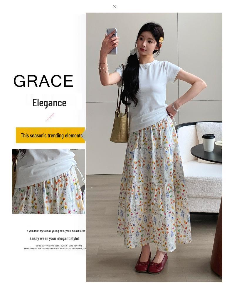 2026 Summer Maternity Fresh Two-Piece: Short-Sleeve T-Shirt + Floral Adjustable Skirt