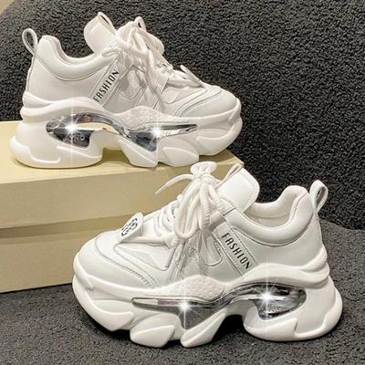 Top Quality Women Genuine Leather Sneakers Autumn Lace Up 6CM Platform Shoes Thick Sole Sport Walking Chunky Shoes Woman Spring