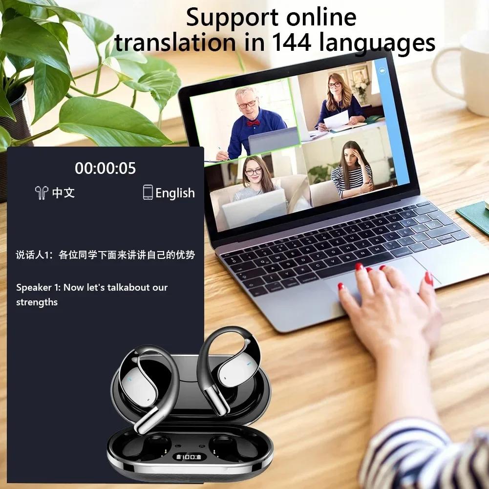 AI Real Time Translator Earphones Support 144 Language Bluetooth 5.4 Headphones Ear-hook Headsets HiFi Noise Reduction Earbuds