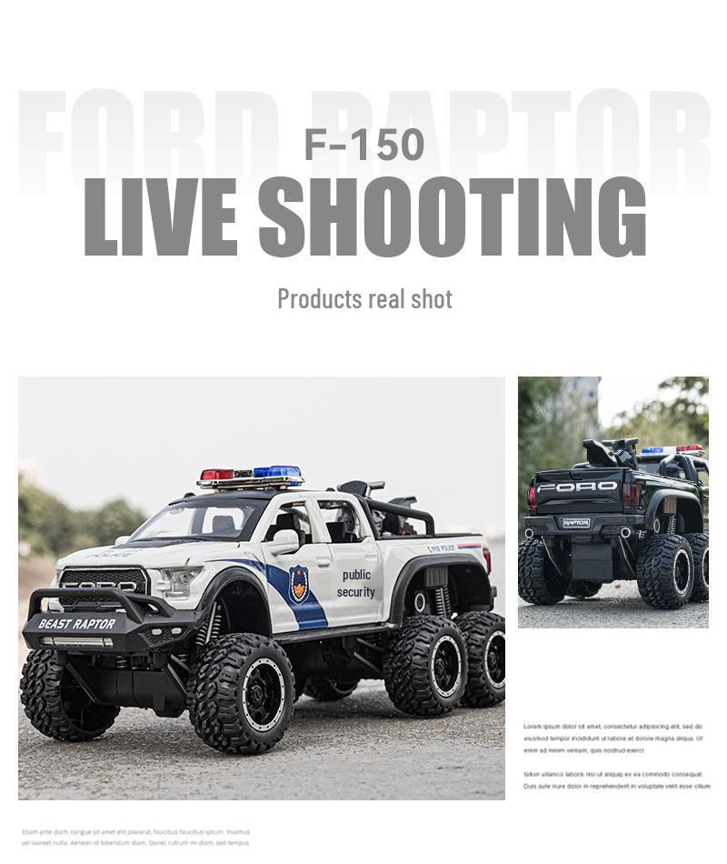 1:24 Ford Raptor Police Car Alloy Pull Back with Light & Sound