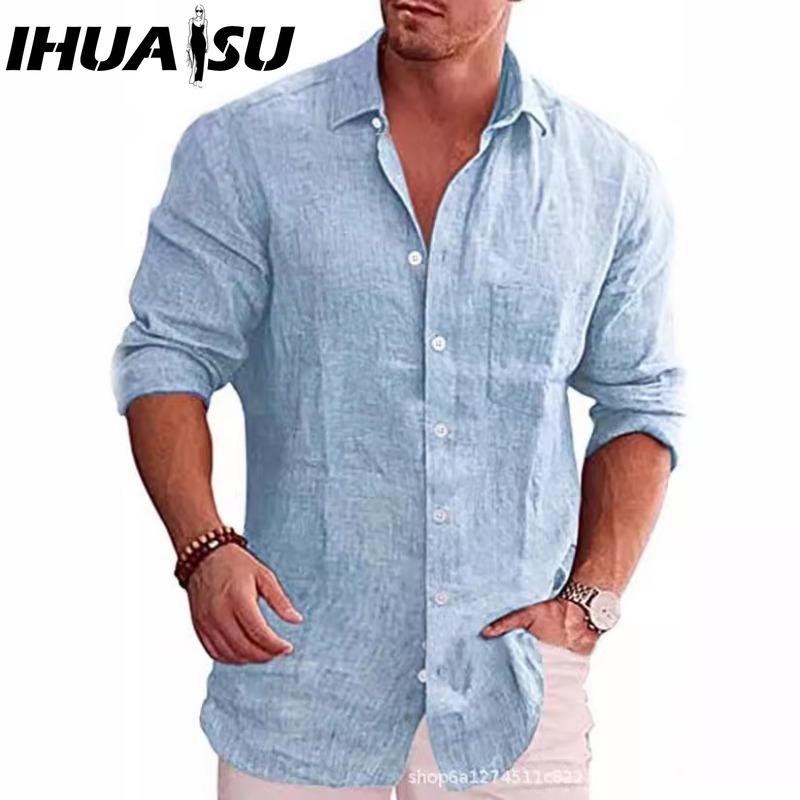 IHUASU Bavlněné tričko s dlouhým rukávem Pánská móda Volné tričko S potiskem Soucitné tričko