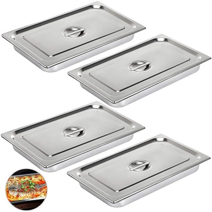 VEVOR Bac INOX Alimentaire Lot De 4 Plats À Four En Acier Inoxydable 13L Épaisseur 0,8mm Bac Poli Rectangulaire Effet Miroir Aliment