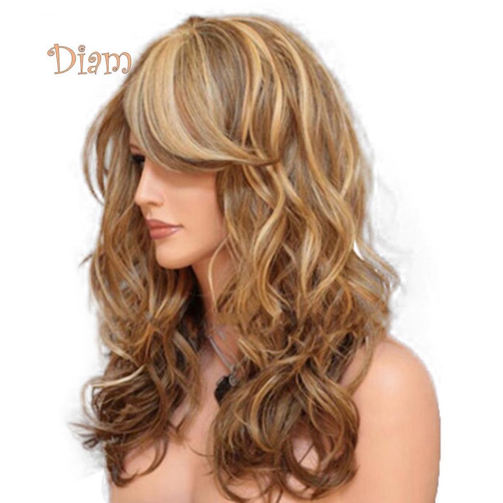 Tenfyer Fashion Women Sideswept Bangs Curly Long Full Wig Cosplay Party Hairpiece