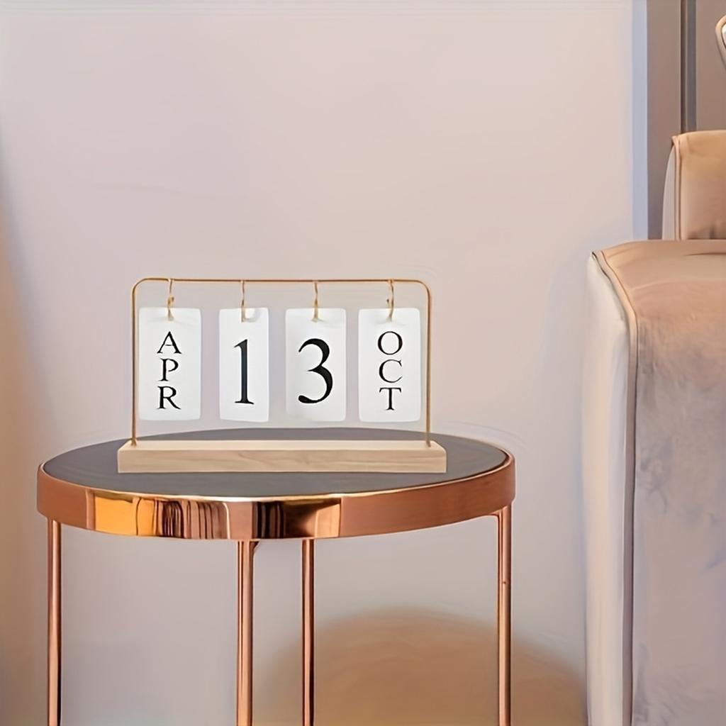 Wooden Desk Calendar Decorative Ornament for Home Living Room Entryway Wine Cabinet