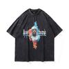 American Vibe Lazy Wind Wash Old Small Neckline Short Sleeve T-Shirt Men'S Casual Street Tide Brand Half Sleeve Tee