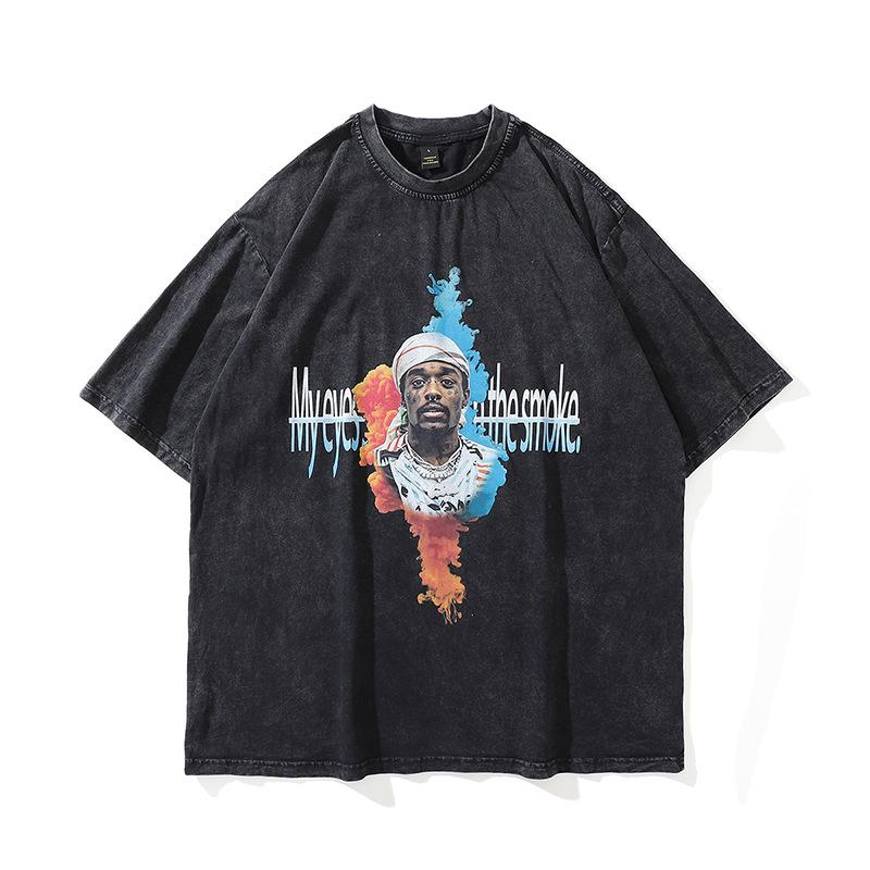 American Vibe Lazy Wind Wash Old Small Neckline Short Sleeve T-Shirt Men'S Casual Street Tide Brand Half Sleeve Tee