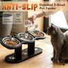 Anti-Slip Elevated 3-Bowl Pet Feeder Set, Raised Cat and Small Dog Food Water Bowls with Stand, Neck Strain Relief (Black)