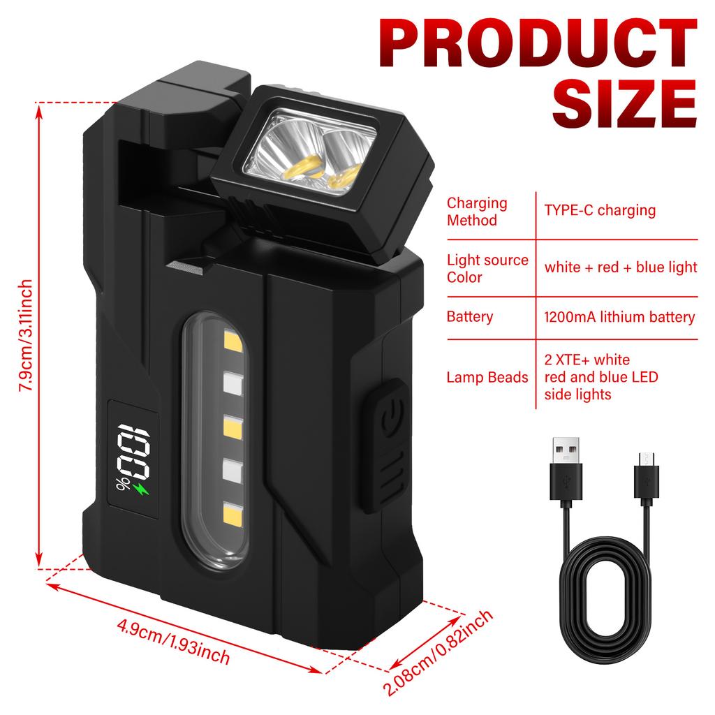 EDC Flashlight 1200mAh Mini Magnetic Flashlight Portable Pocket Double Light Sources Flashlights for Home Emergency Outdoor Car