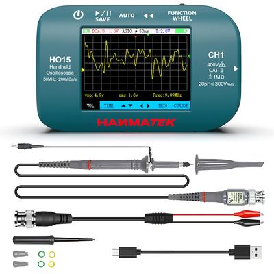 HANMATEK HO15 El Tipi Dijital Osiloskop 50MHz TFT USB Sinyal Saha Çalışması İçin Taşınabilir - Bant Genişliği, 200MSa/s Yüksek Hassasiyetli Örnekleme, 2,8 inç